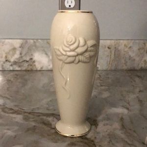 Ivory Lenox Bud Vase with Embossed Rose Pattern and Gold Trim